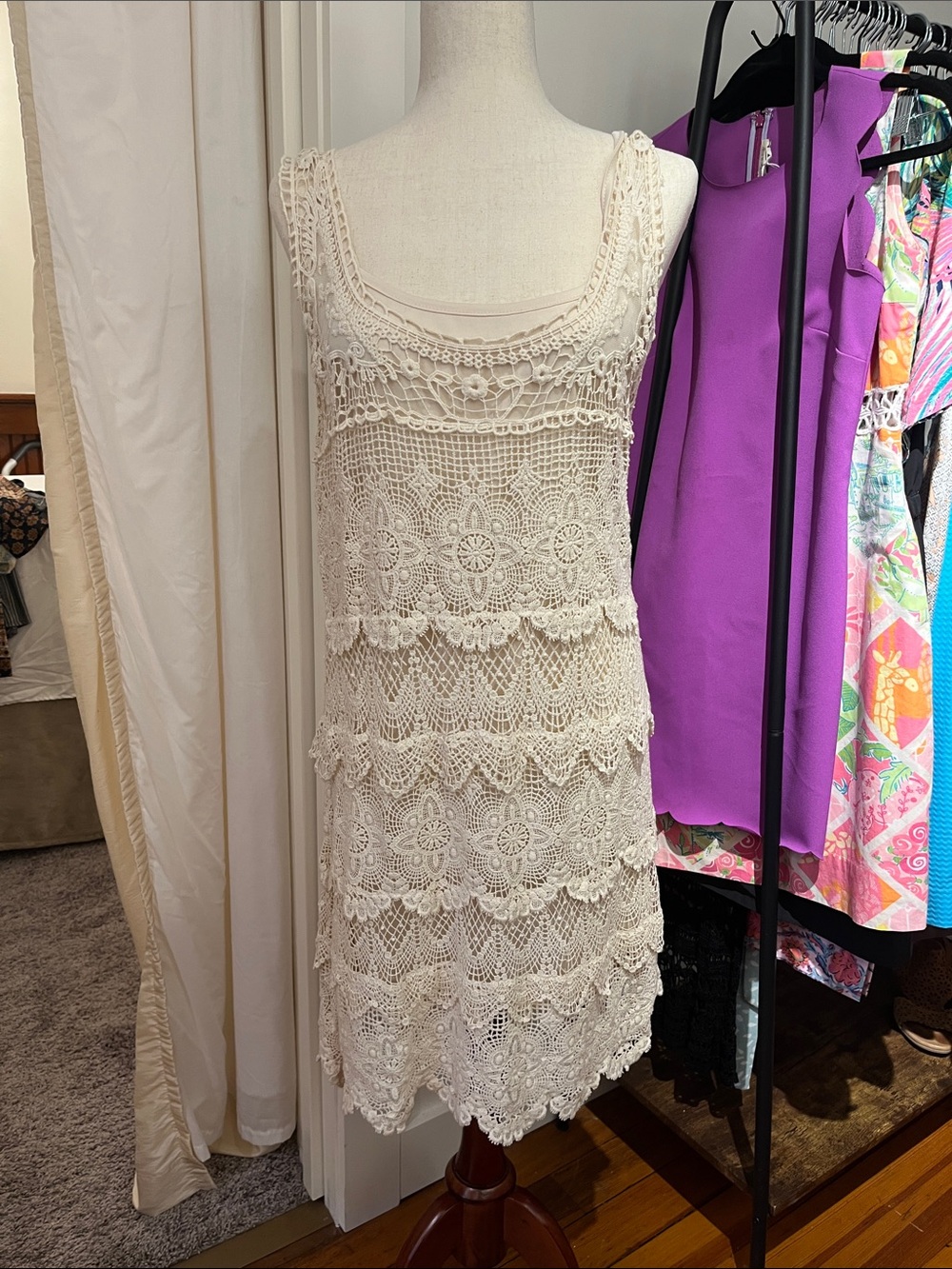 Solitaire Cream Crochet Lace Layered Mini Dress